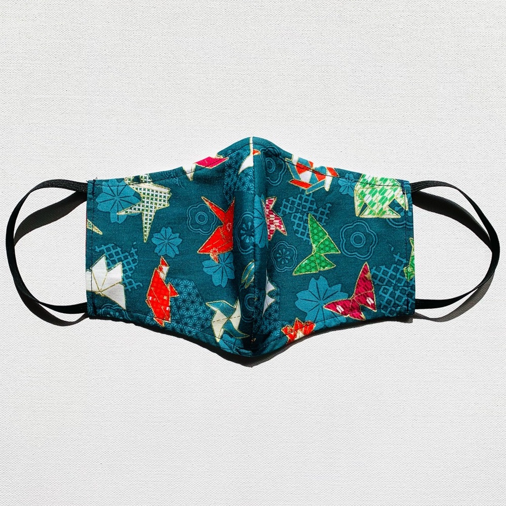 NEW Handmade Green Gold Origami Print Face Mask